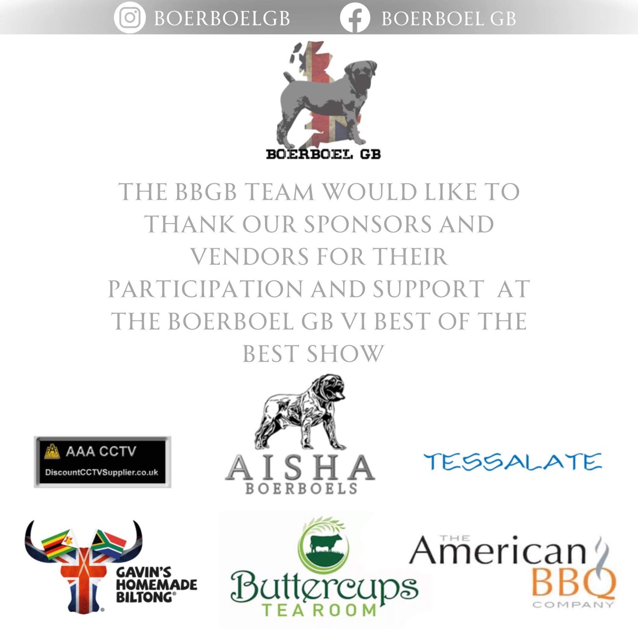 2023 Boerboel GB Show Sponsors and Supporters